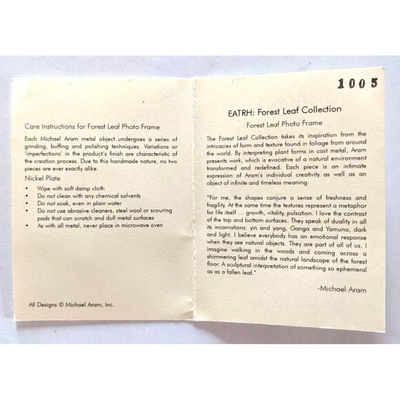 Michael Aram Designer Photo Frame Forest Leaf Cast Metal Silver Color 4 * 6 in - Picture 11 of 16